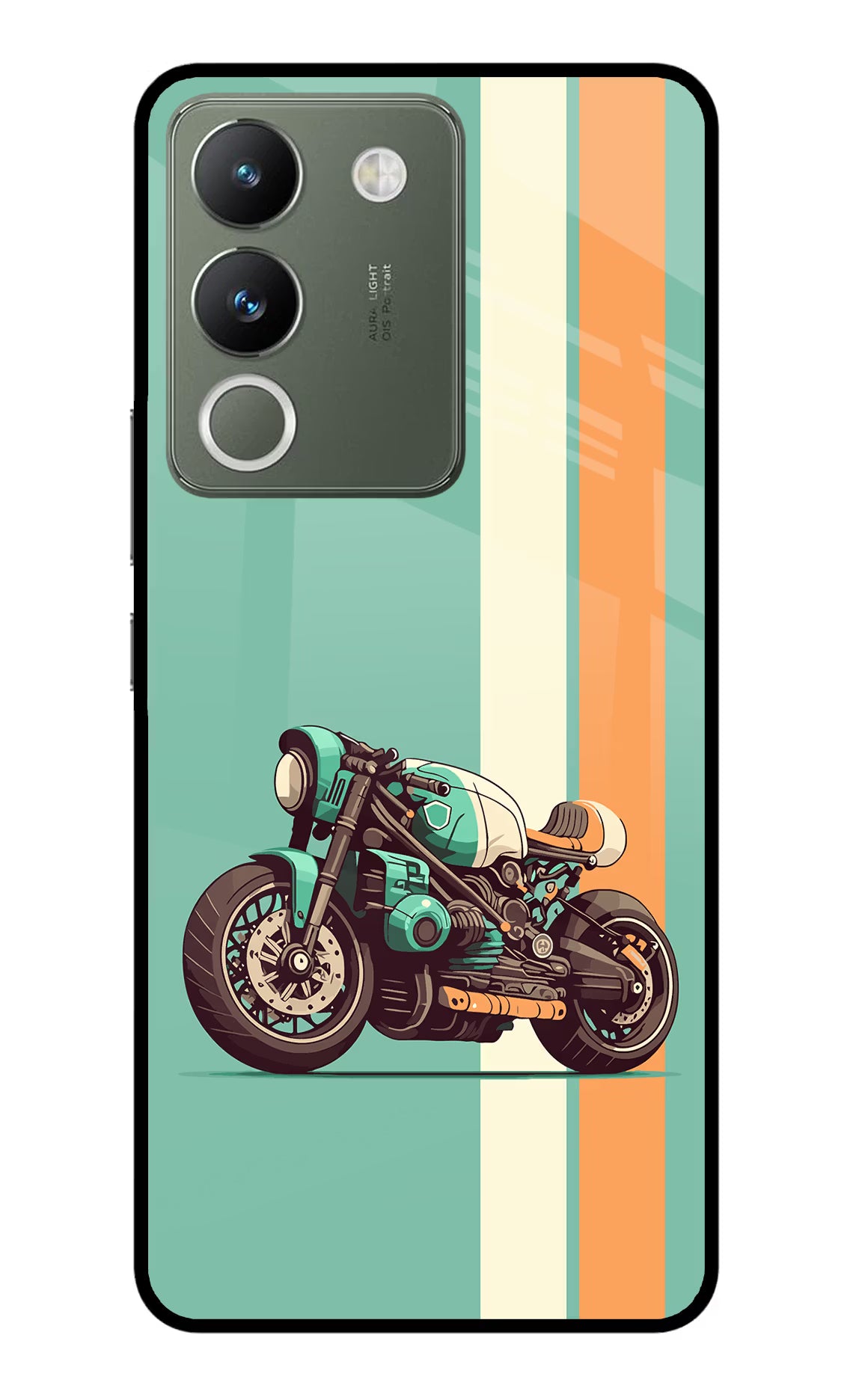 Striped Moto Drift Vivo Y200 5G Glass Case Back Cover by Casekaro