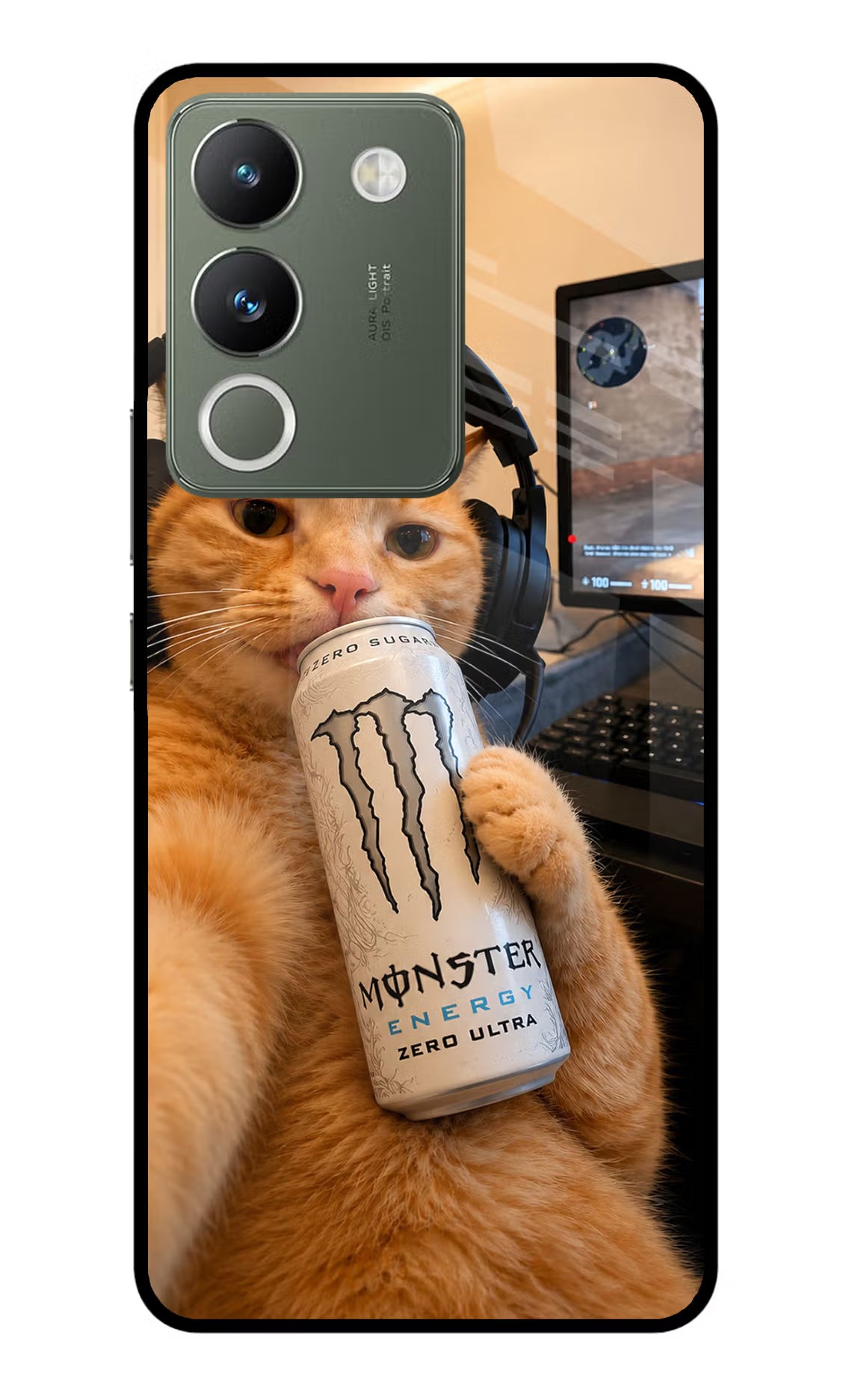 Gamer Cat Energy Vivo Y200 5G Glass Case