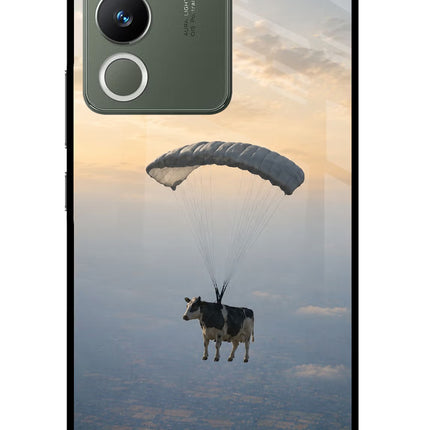 Skydiving Cow Vivo Y200 5G Glass Case