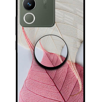 White Pink Leaf Vivo Y200 5G Glass Case