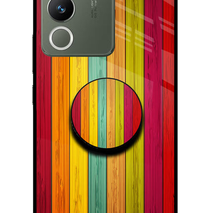 Multicolor Wooden Vivo Y200 5G Glass Case