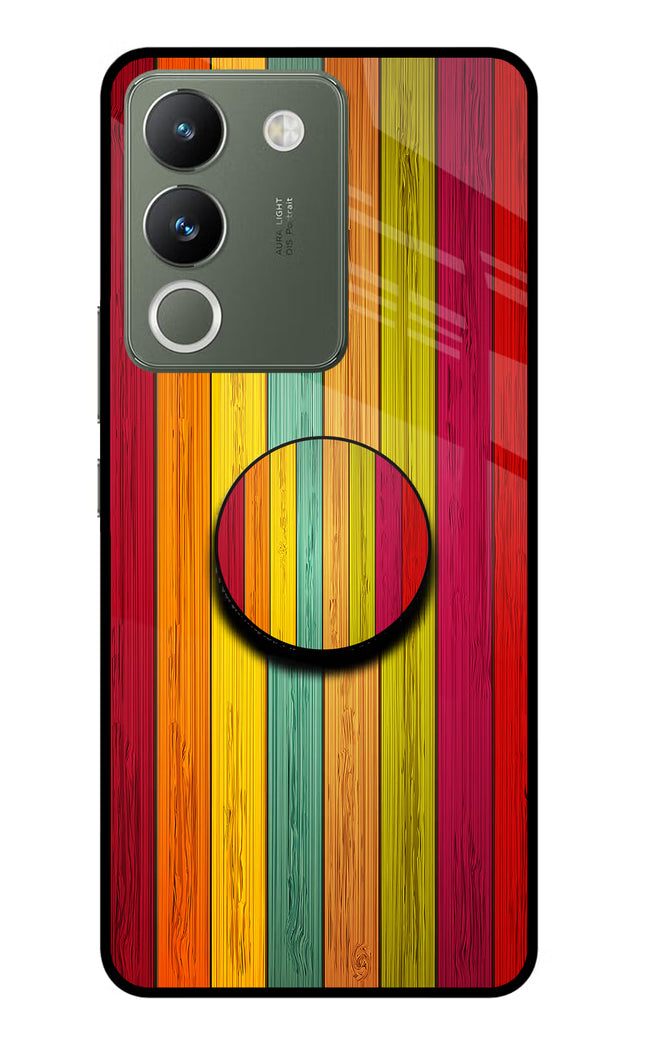 Multicolor Wooden Vivo Y200 5G Glass Case