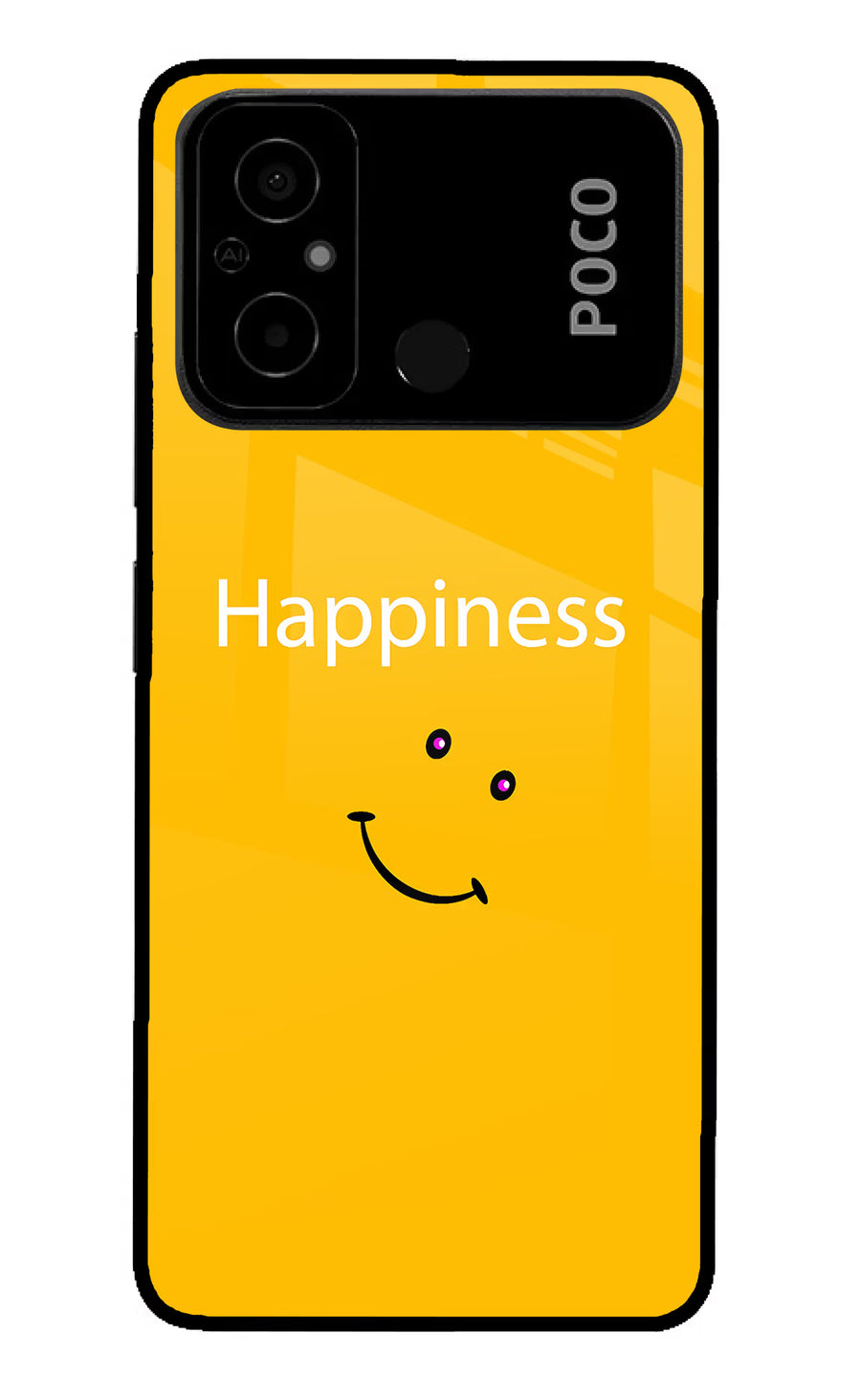Happiness With Smiley Poco C55 Back Cover, Glass case