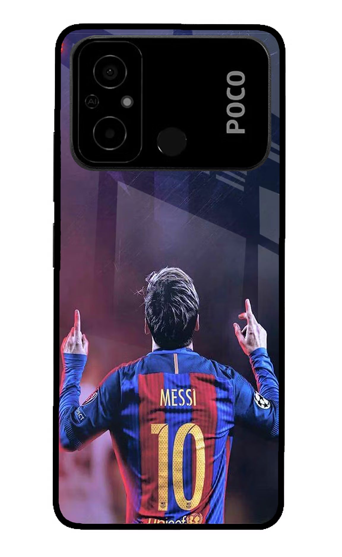 Messi Poco C55 Glass Case Back Cover by Casekaro