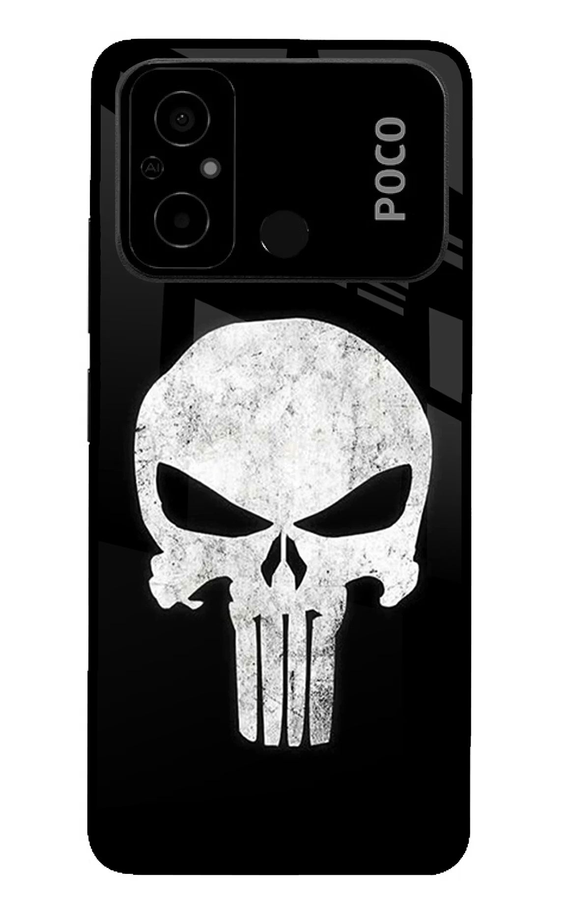 Punisher Skull Poco C55 Glass Case Back Cover by Casekaro