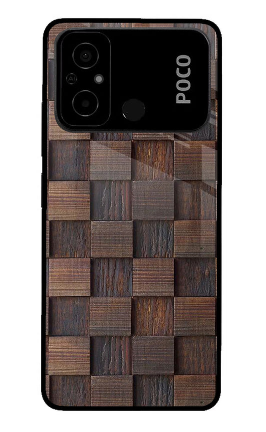 Wooden Cube Design Poco C55 Glass Case