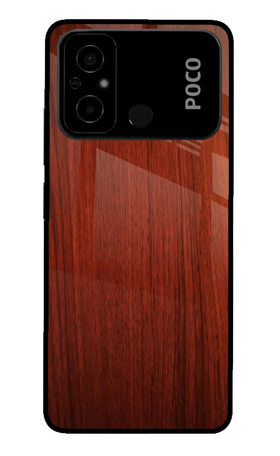 Wooden Plain Pattern Poco C55 Glass Case