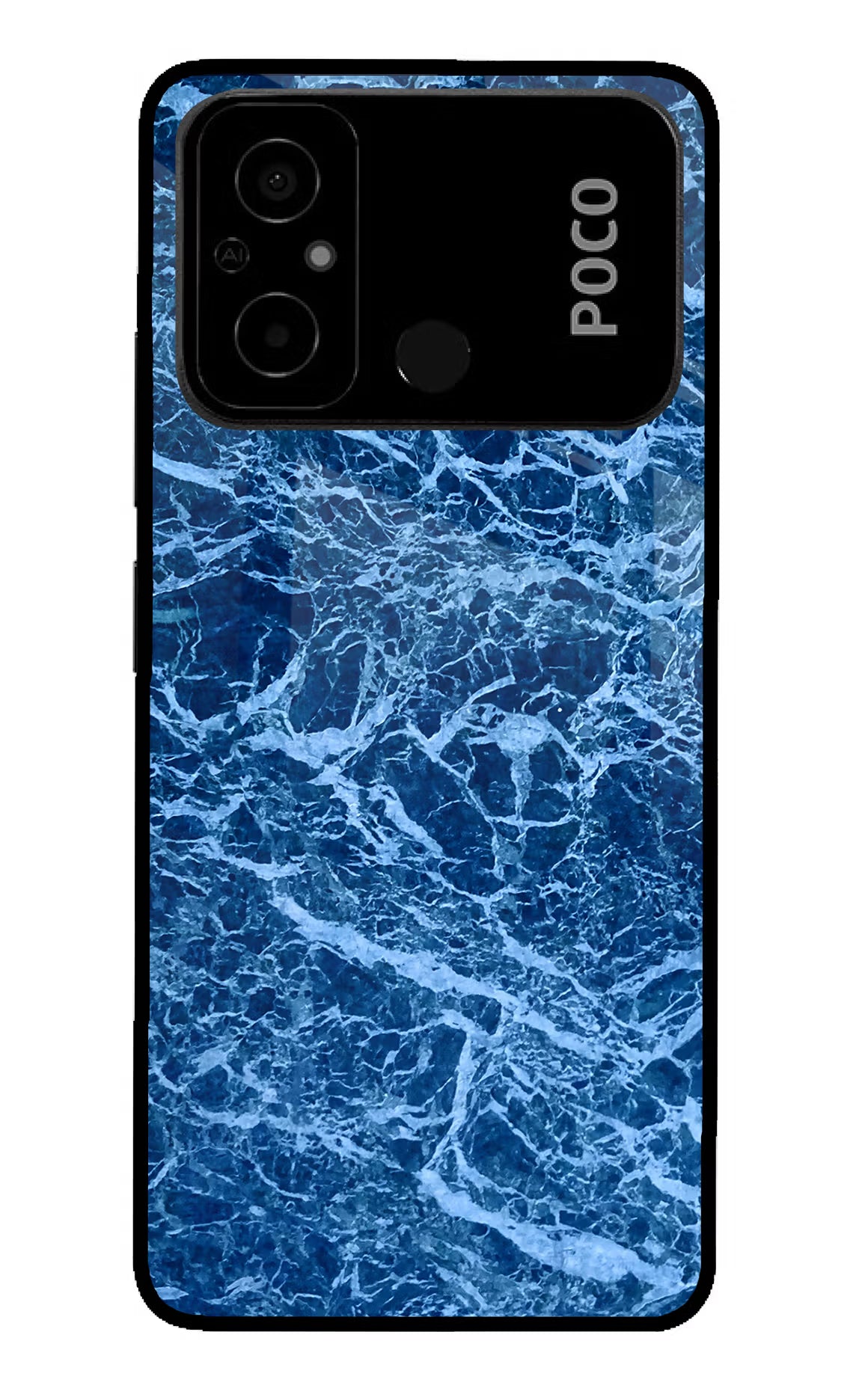 Blue Marble Poco C55 Glass Case Back Cover by Casekaro