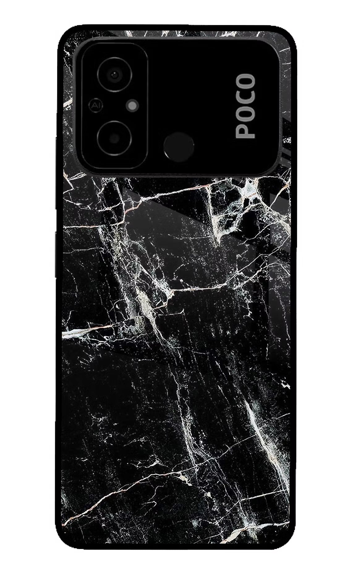 Black Marble Texture Poco C55 Glass Case