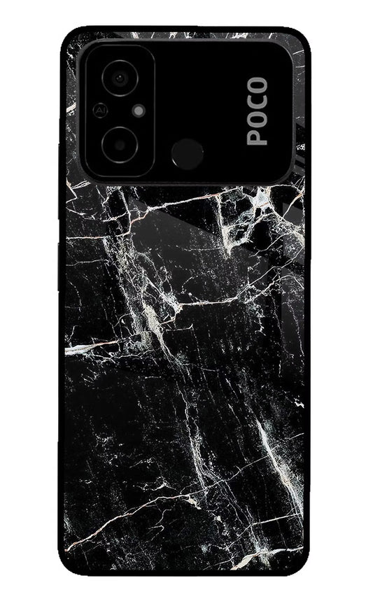 Black Marble Texture Poco C55 Glass Case