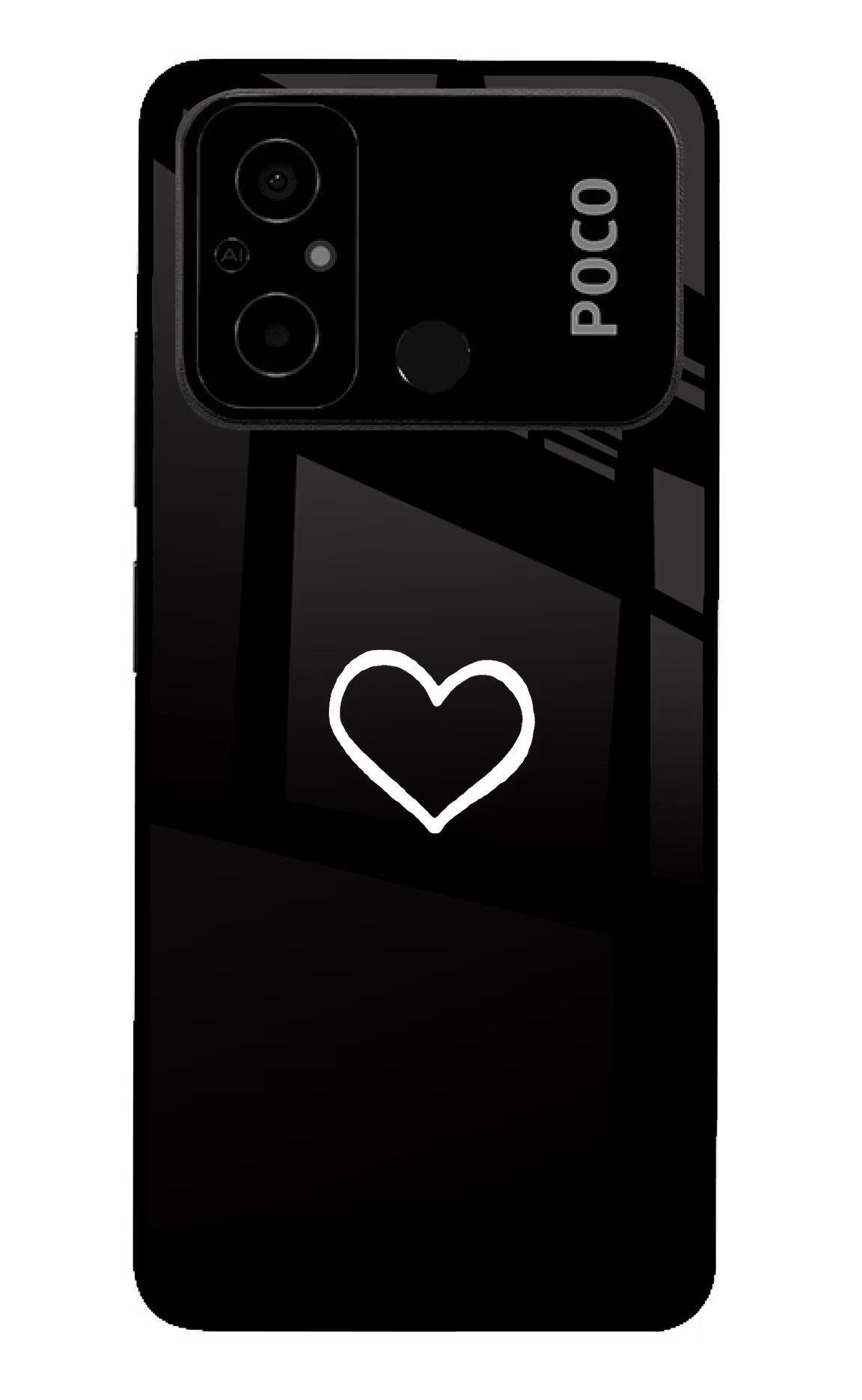 Heart Poco C55 Glass Case Back Cover by Casekaro
