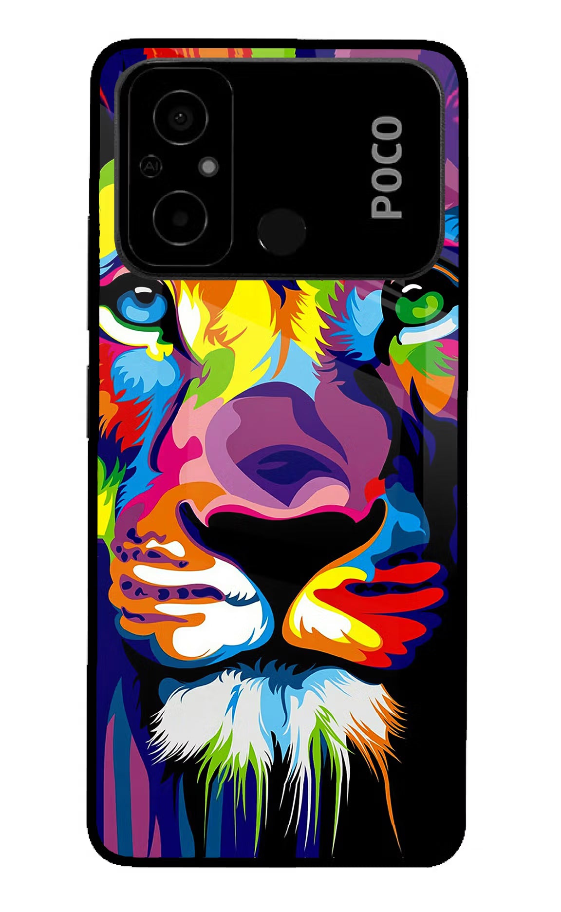 Lion Poco C55 Glass Case Back Cover by Casekaro