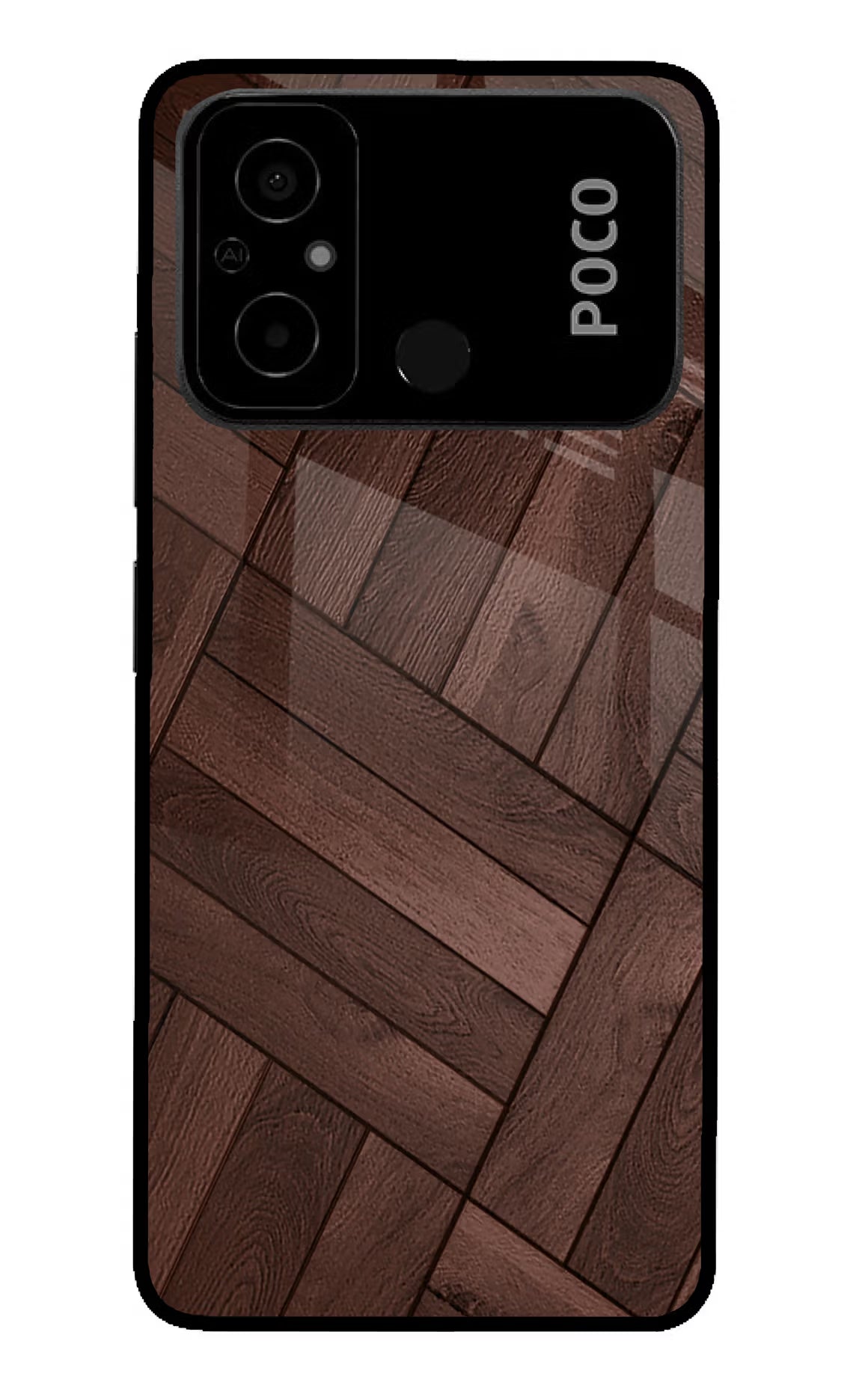 Wooden Texture Design Poco C55 Glass Case Back Cover by Casekaro
