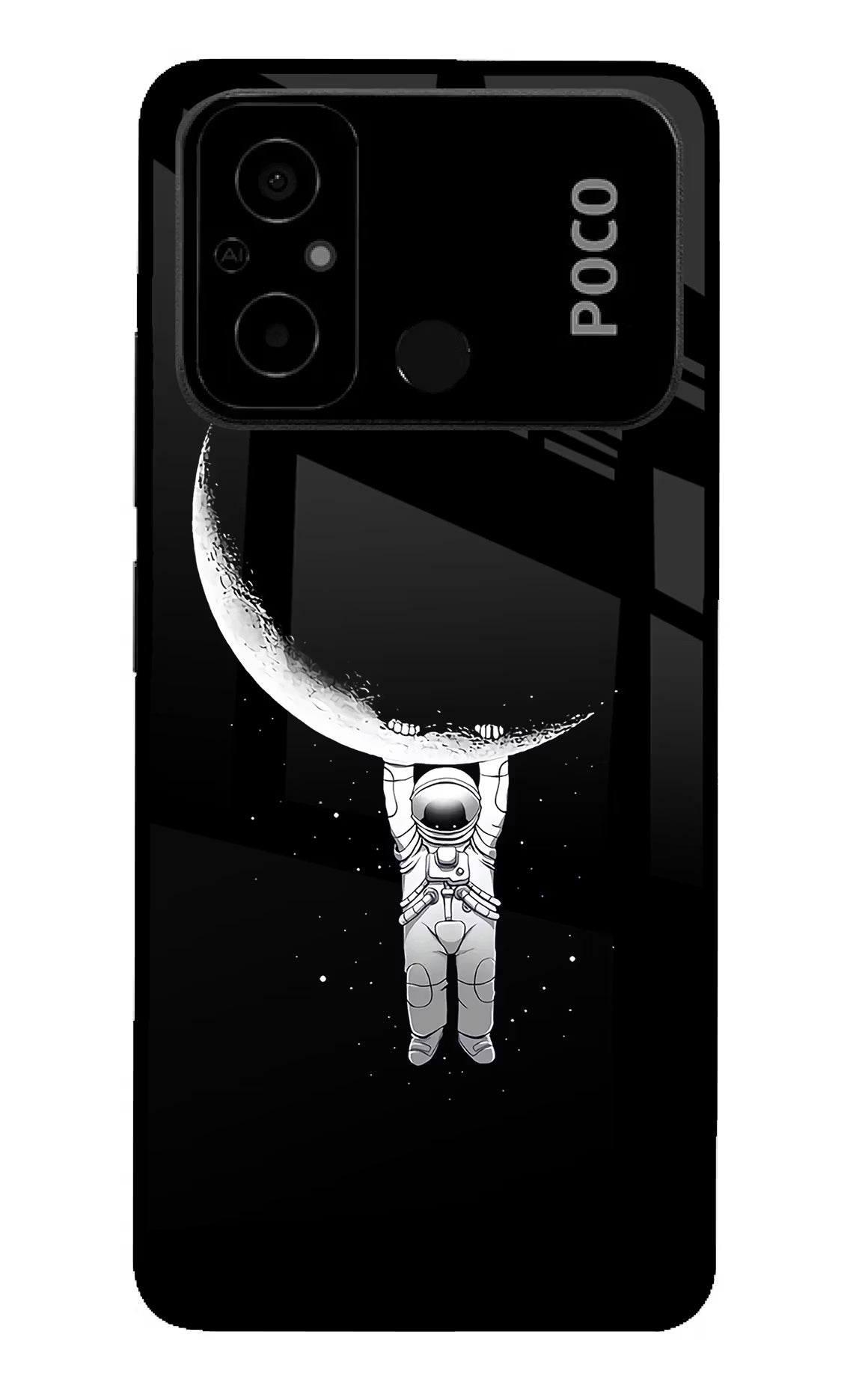 Moon Space Poco C55 Glass Case Back Cover by Casekaro