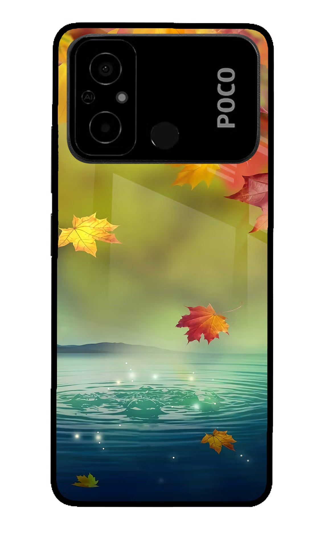 Flowers Poco C55 Glass Case Back Cover by Casekaro