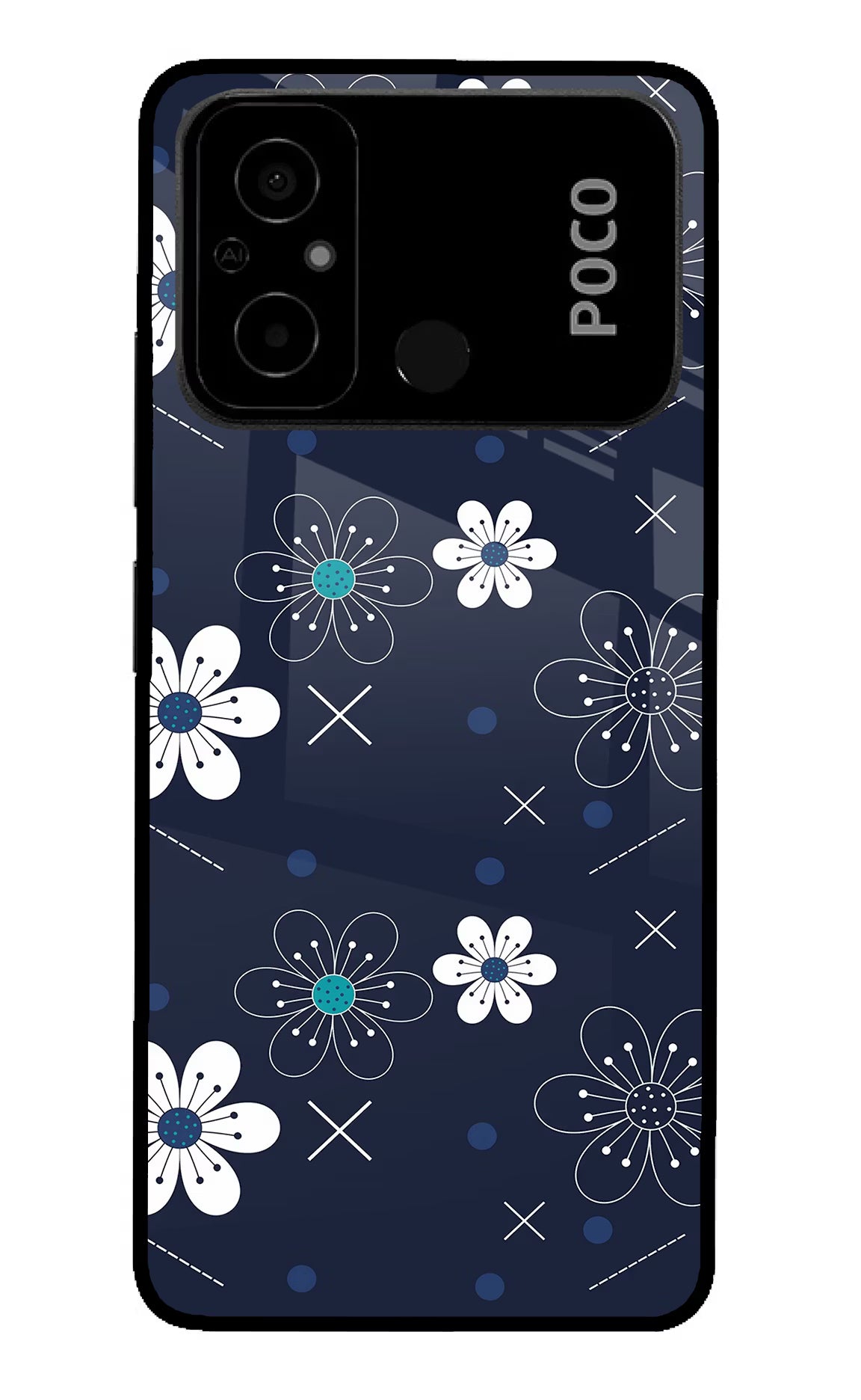 Flowers Poco C55 Glass Case Back Cover by Casekaro