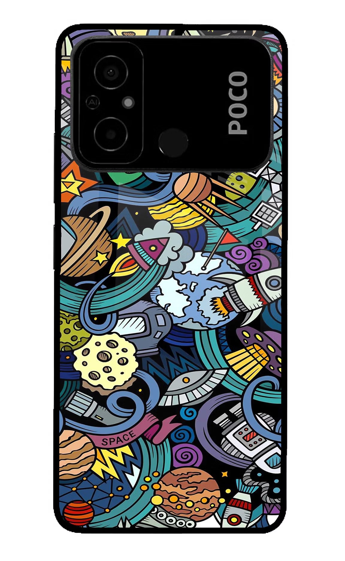 Space Abstract Poco C55 Glass Case Back Cover by Casekaro