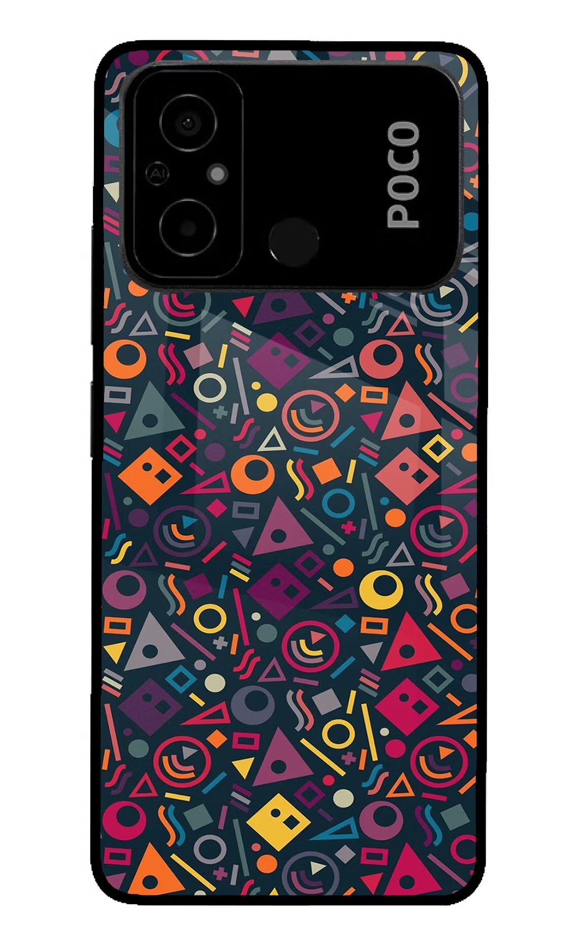 Geometric Abstract Poco C55 Glass Case Back Cover by Casekaro