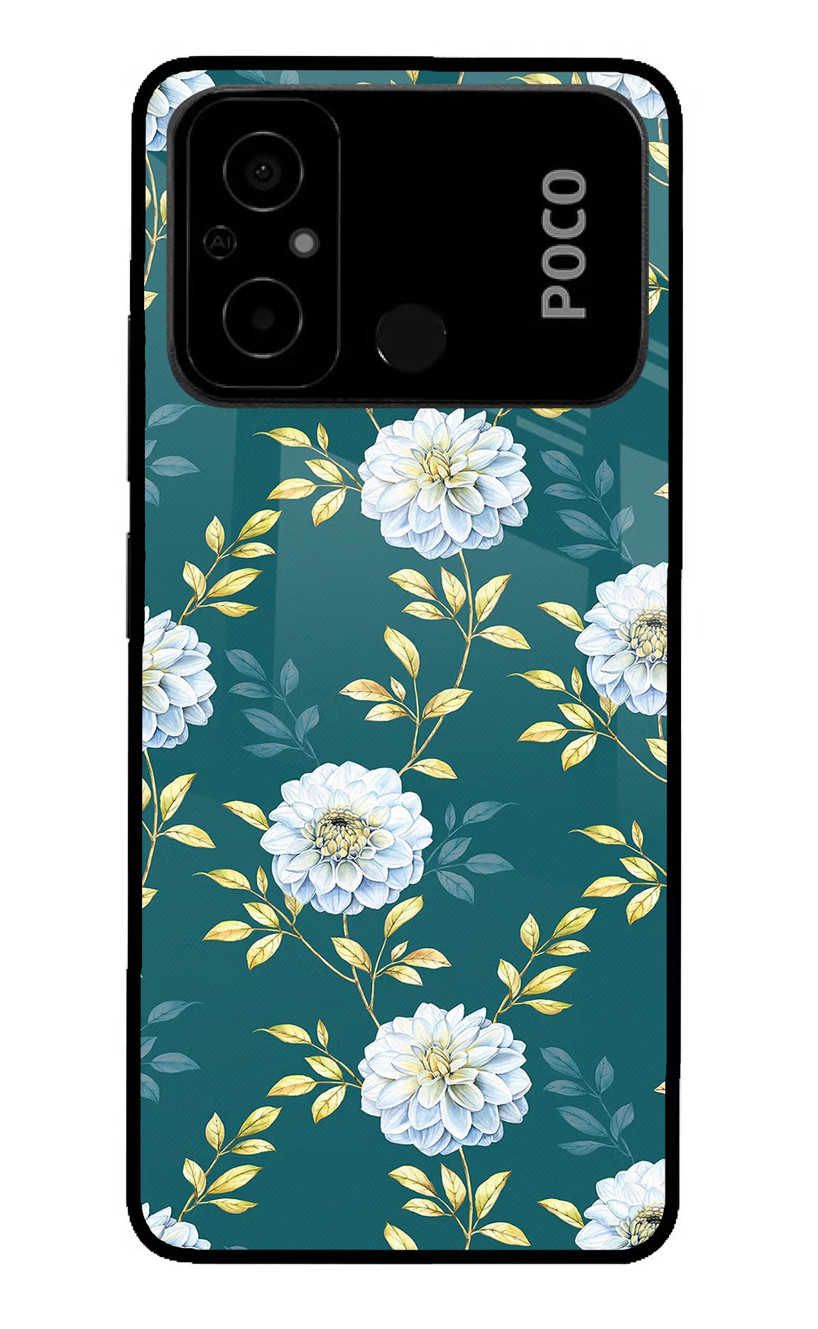 Flowers Poco C55 Glass Case Back Cover by Casekaro