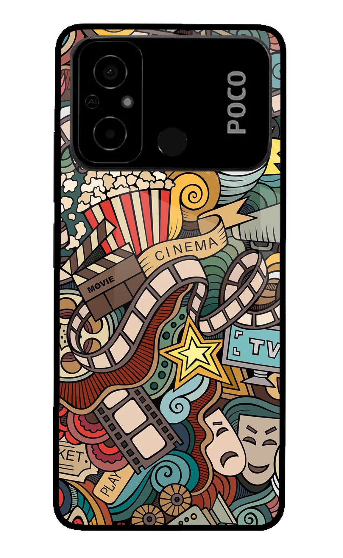Cinema Abstract Poco C55 Glass Case Back Cover by Casekaro