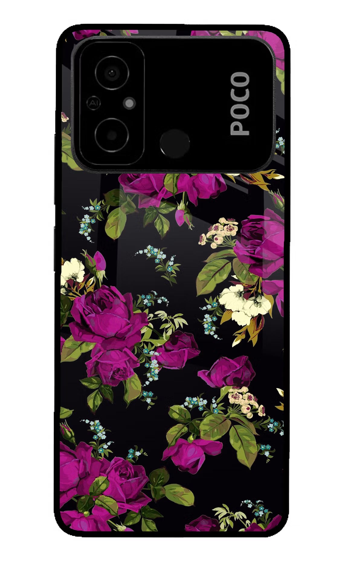 Flowers Poco C55 Glass Case Back Cover by Casekaro