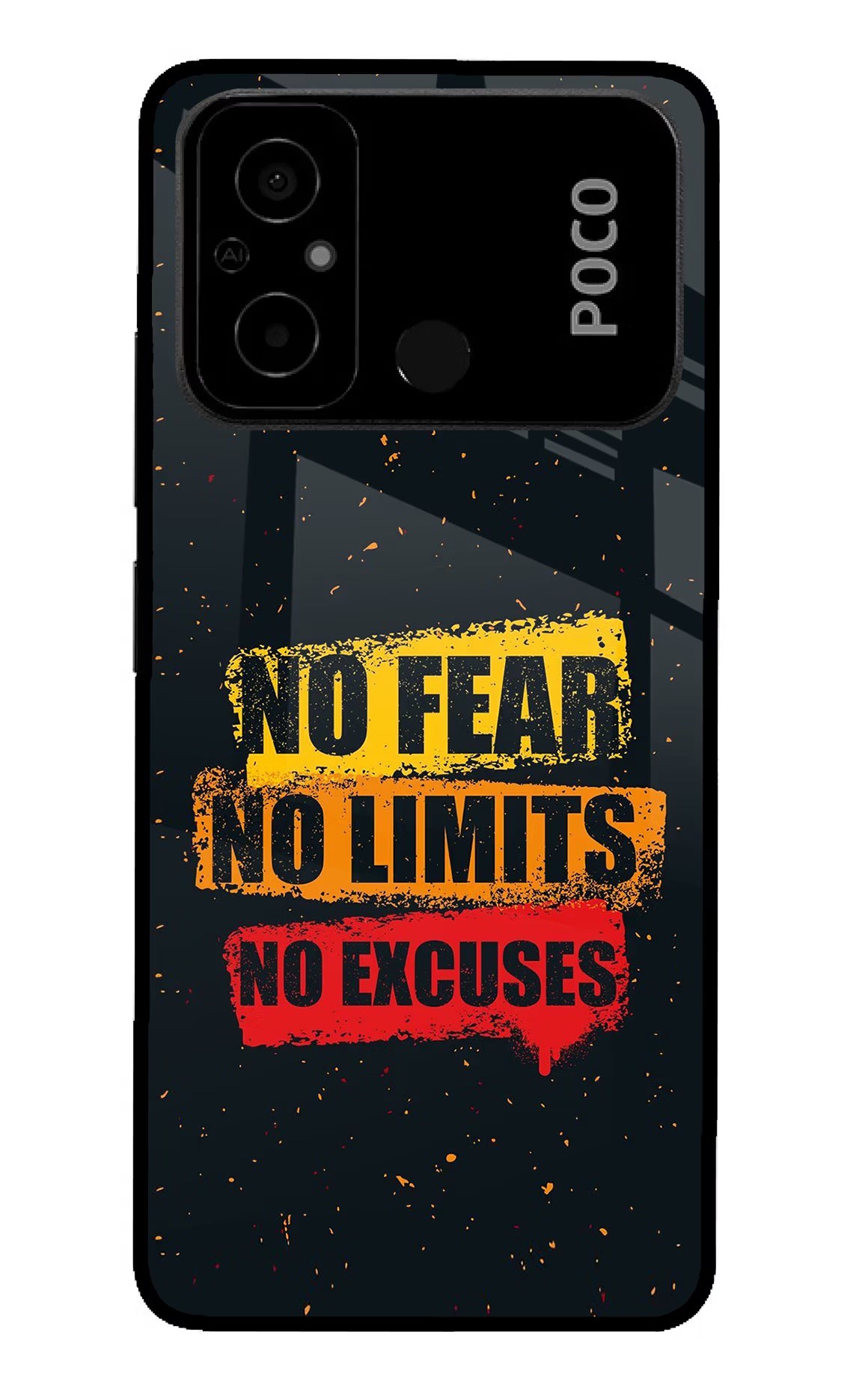 No Fear No Limits No Excuse Poco C55 Glass Case Back Cover by Casekaro