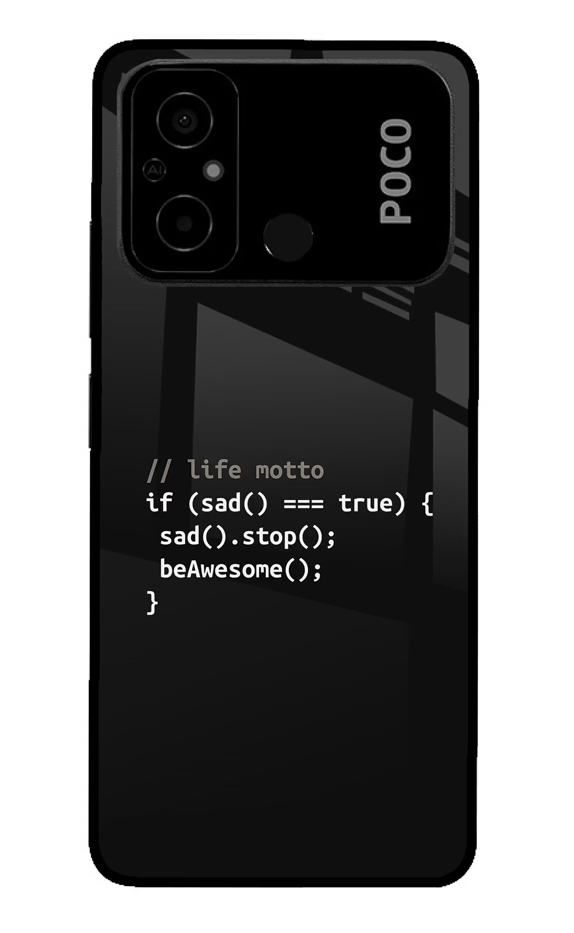Life Motto Code Poco C55 Glass Case Back Cover by Casekaro
