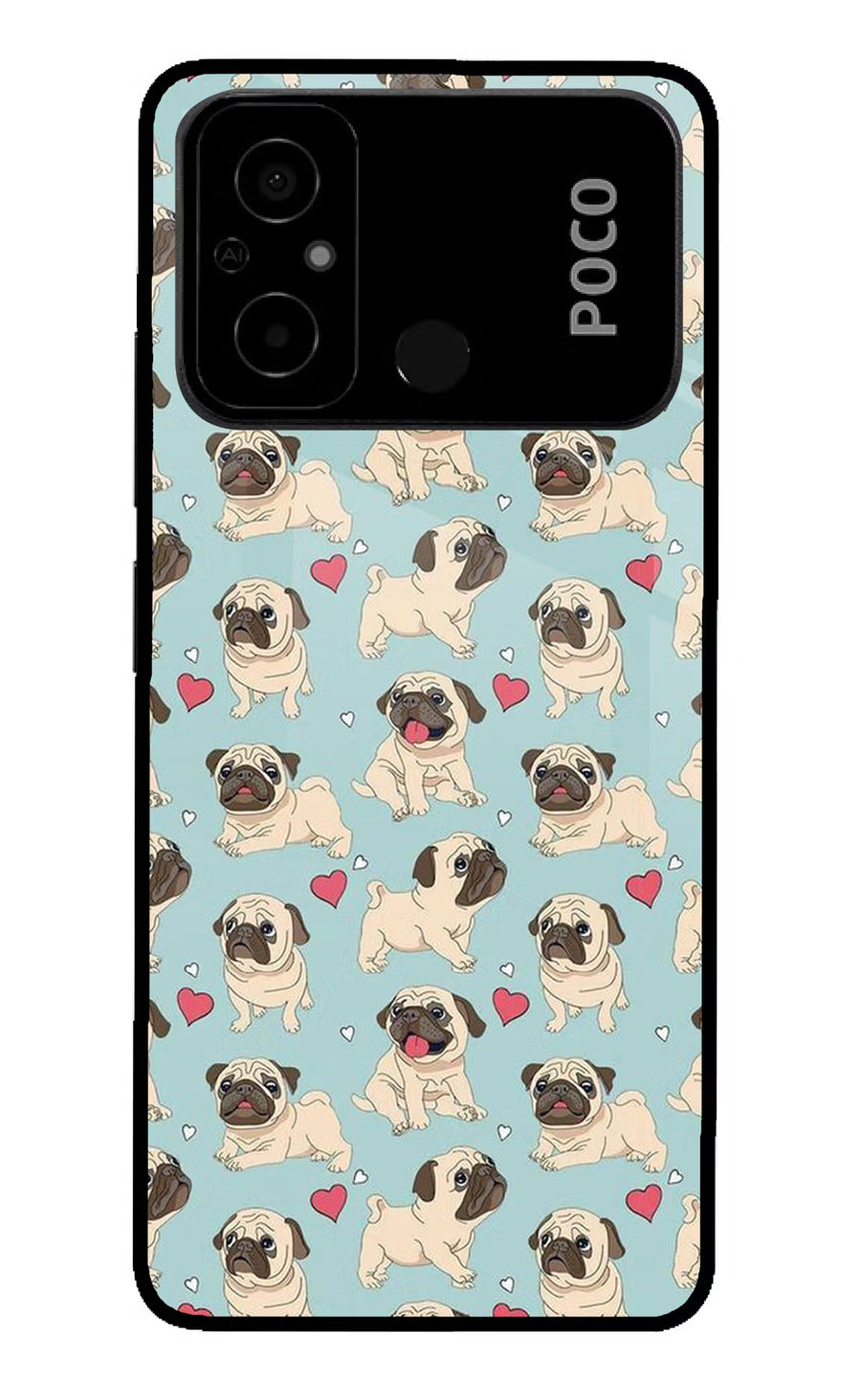 Pug Dog Poco C55 Back Cover, Glass case