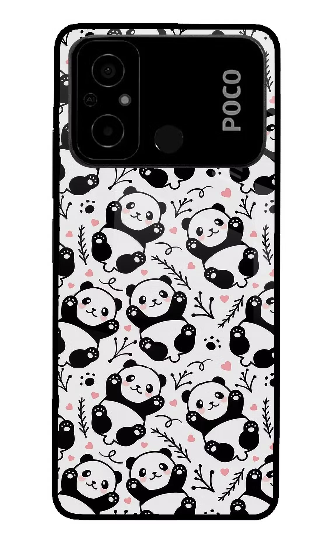Cute Panda Poco C55 Glass Case Back Cover by Casekaro