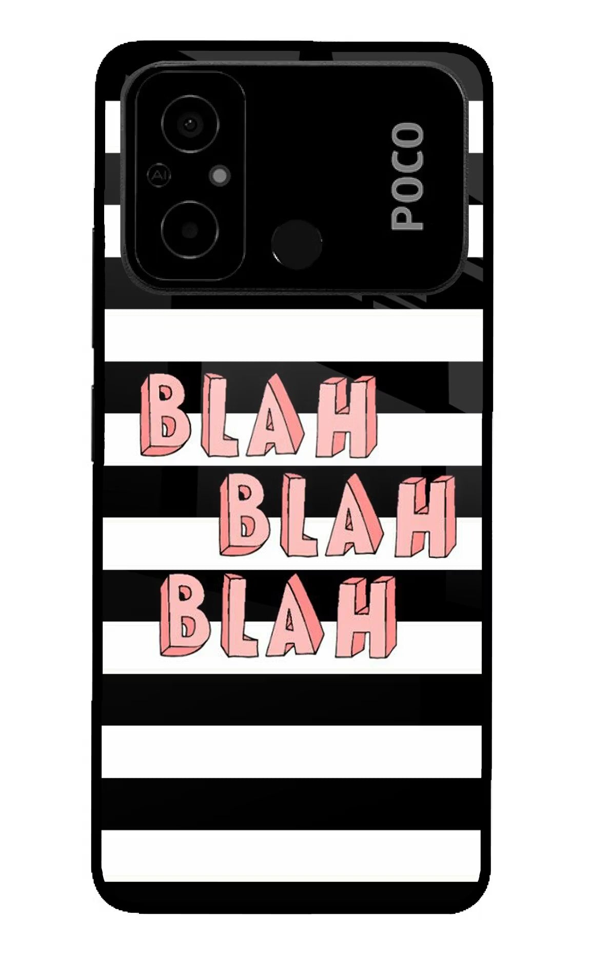 Blah Blah Blah Poco C55 Glass Case Back Cover by Casekaro