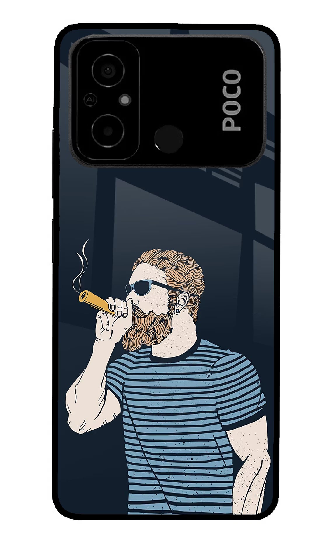 Smoking Poco C55 Glass Case Back Cover by Casekaro