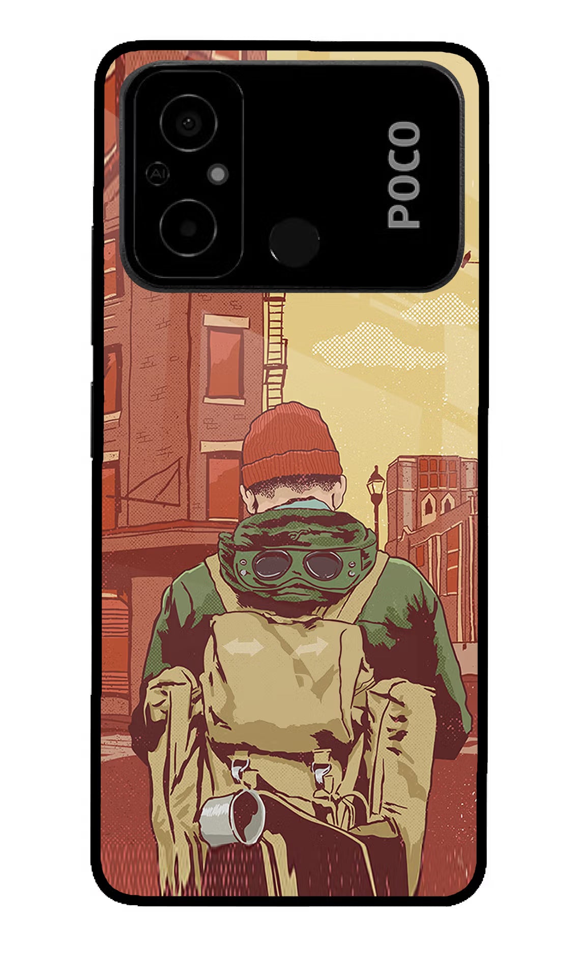 Adventurous Poco C55 Glass Case Back Cover by Casekaro