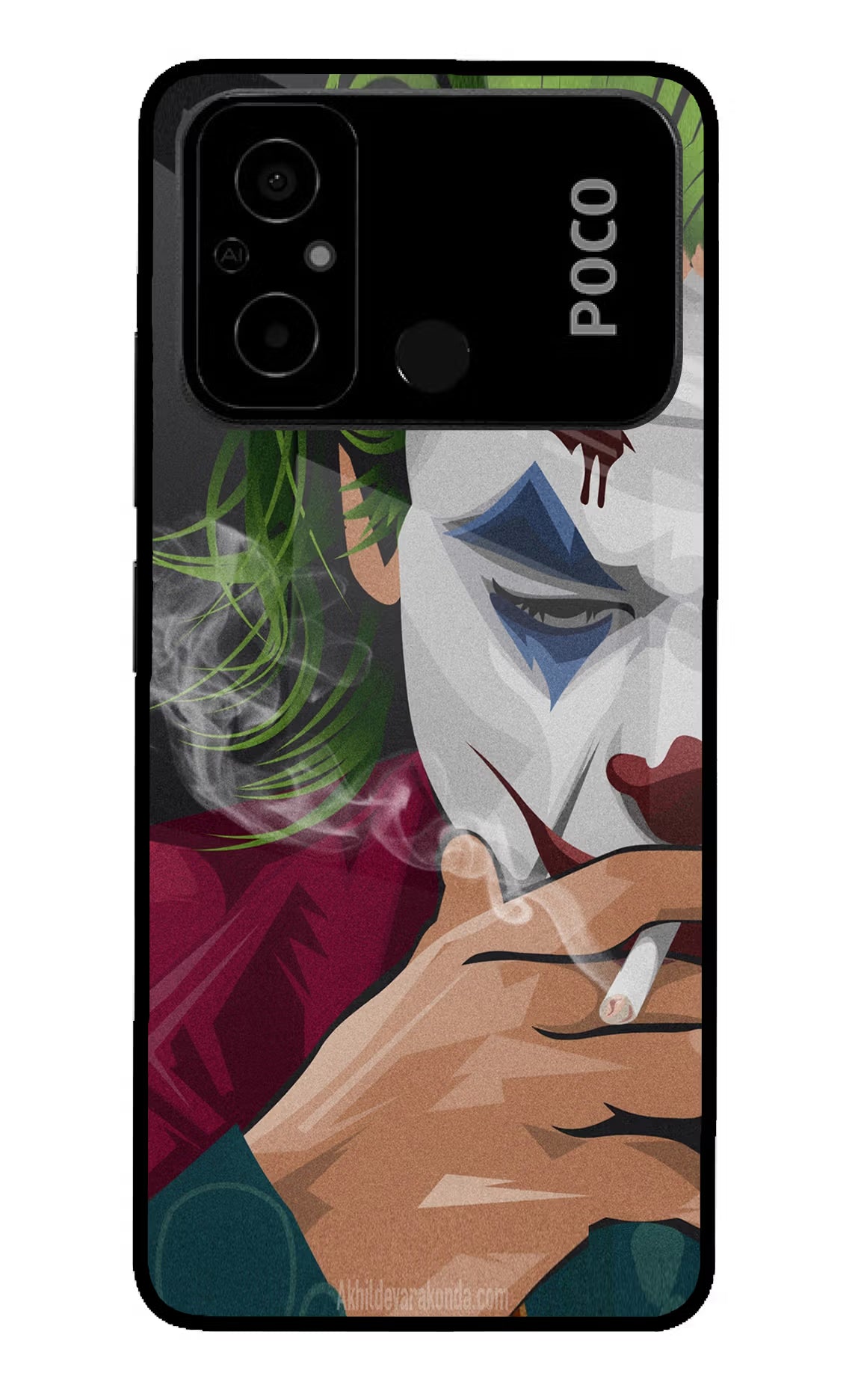 Joker Smoking Poco C55 Glass Case Back Cover by Casekaro