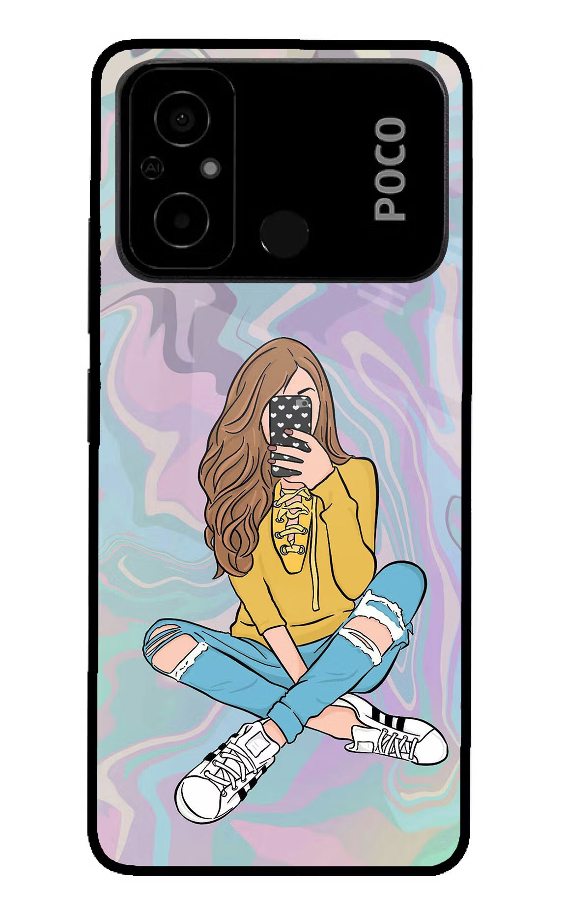 Selfie Girl Poco C55 Glass Case Back Cover by Casekaro