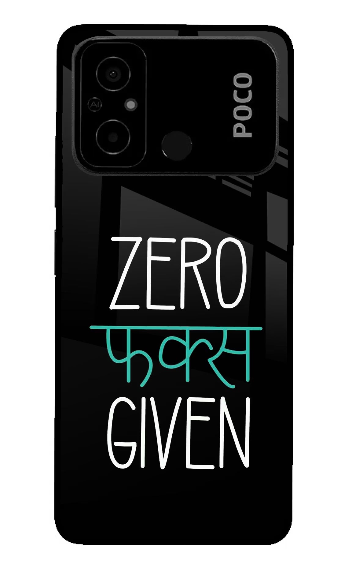 Zero Fucks Given Poco C55 Glass Case Back Cover by Casekaro