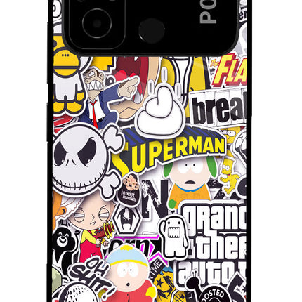 Sticker Bomb Poco C55 Glass Case Back Cover by Casekaro