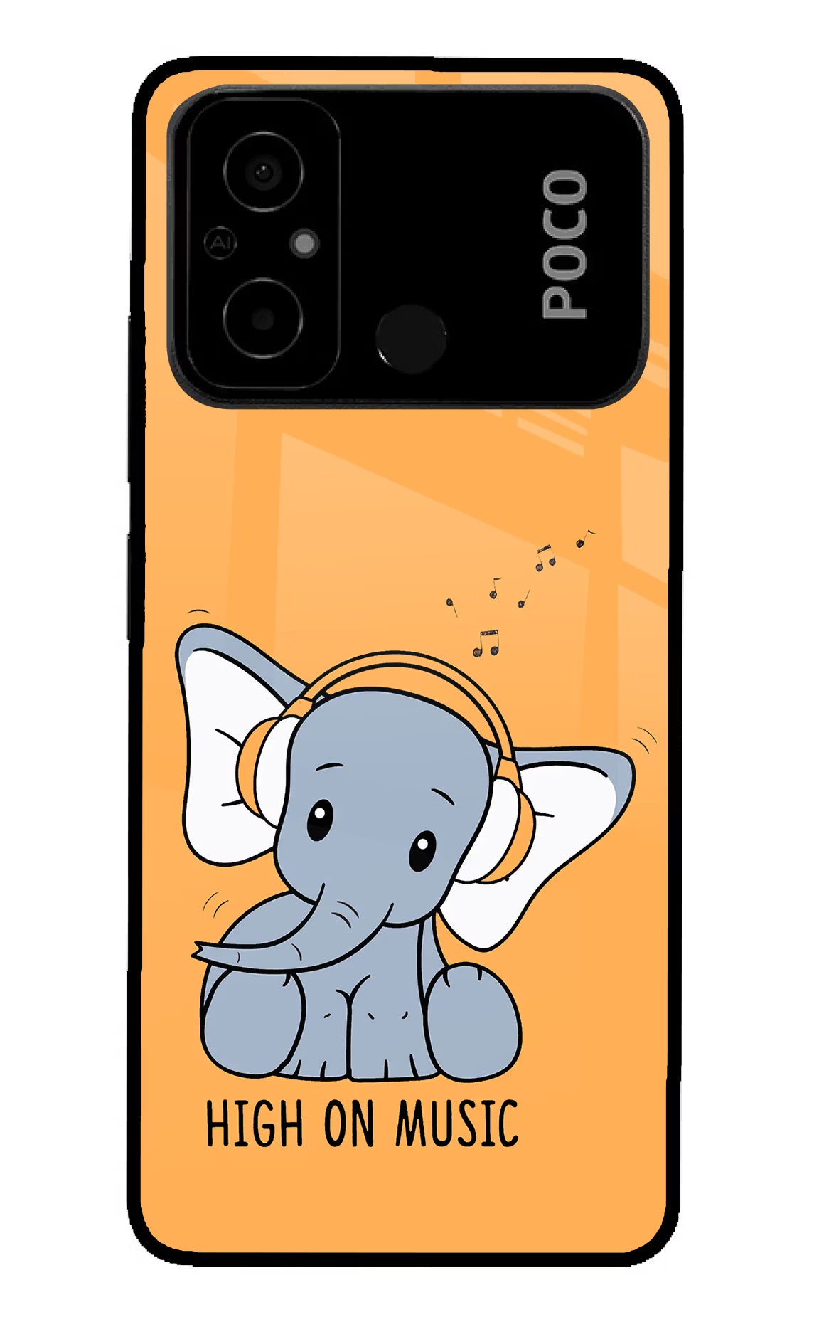 High On Music Poco C55 Glass Case Back Cover by Casekaro