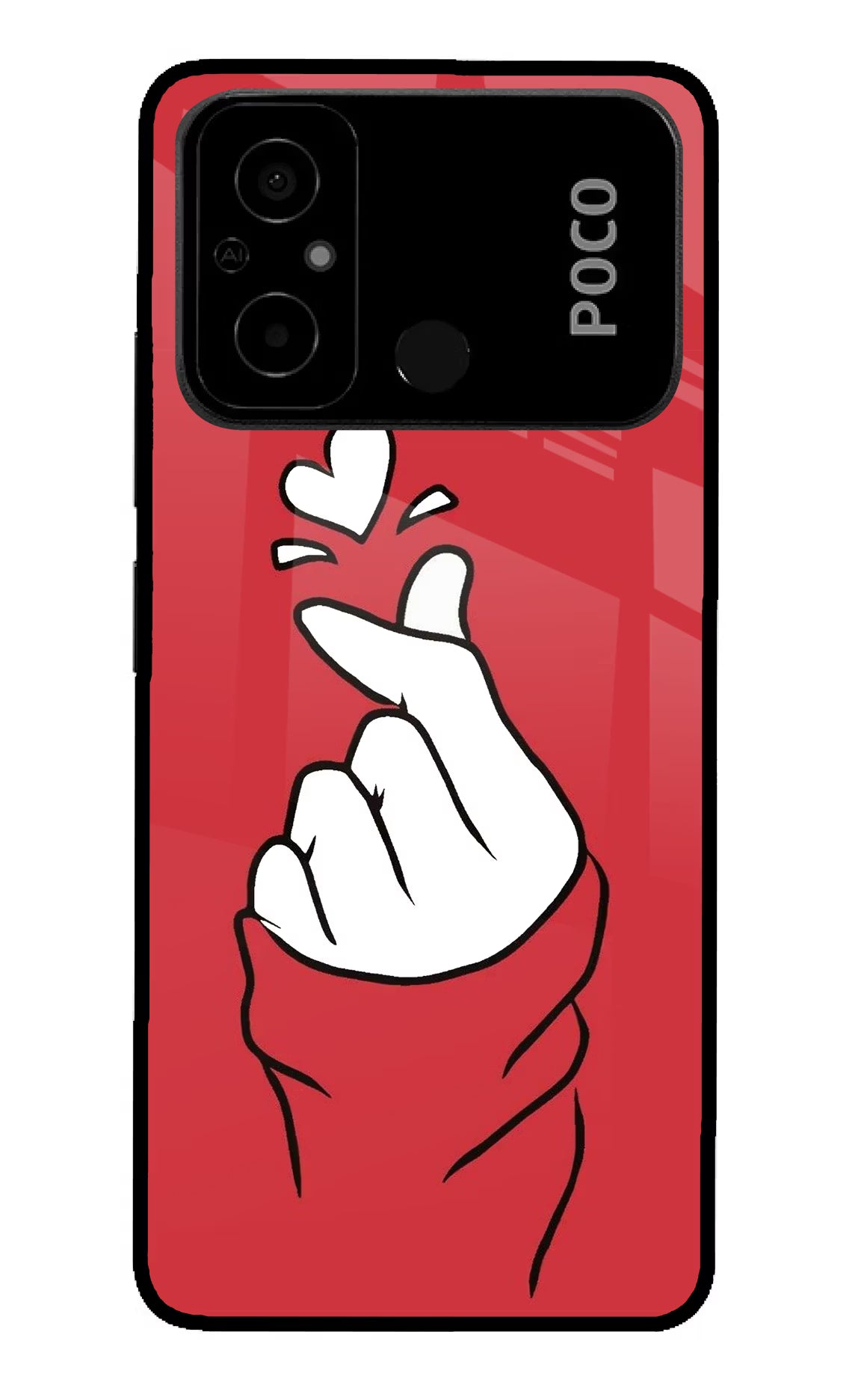 Korean Love Sign Poco C55 Glass Case Back Cover by Casekaro