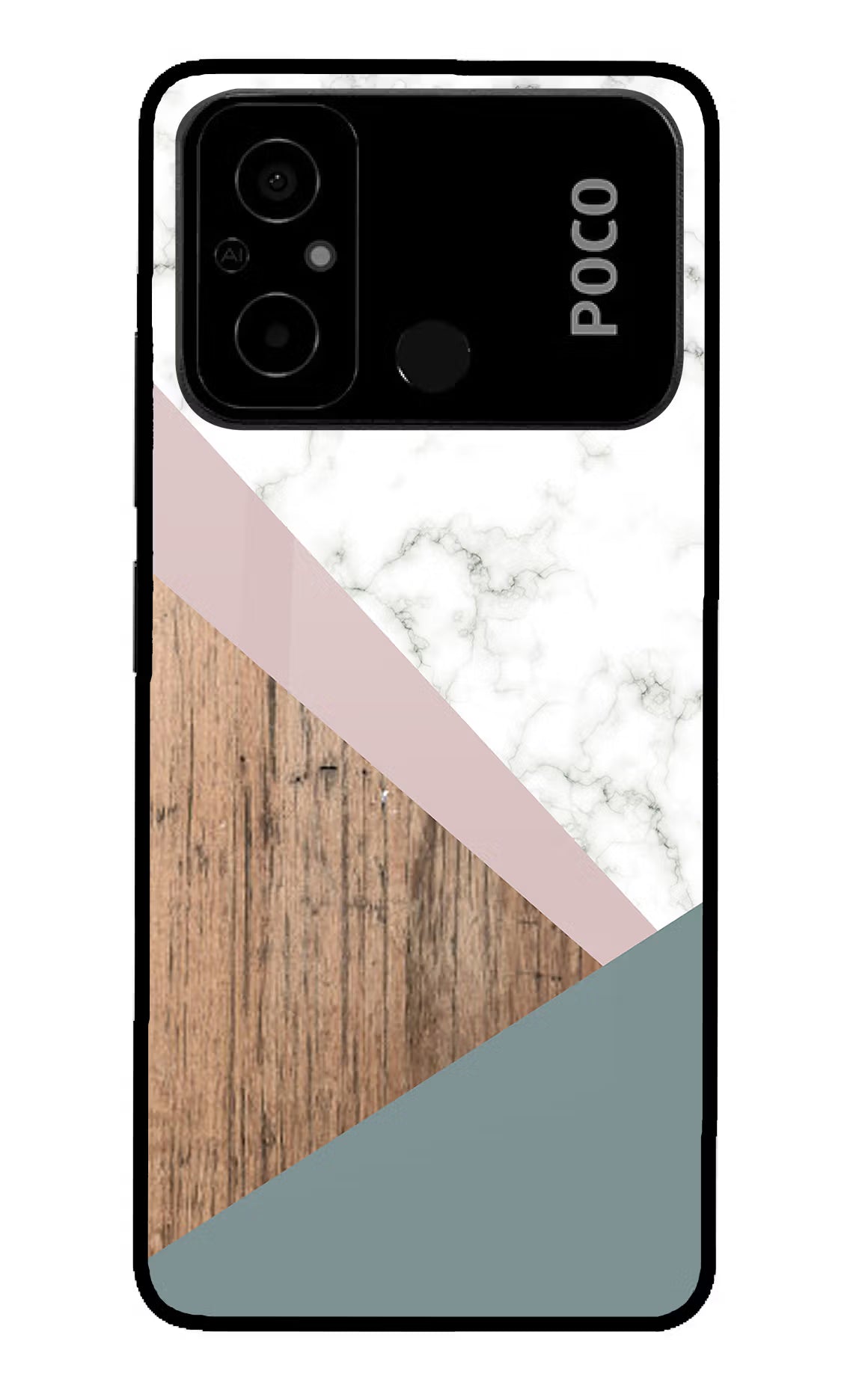 Marble wood Abstract Poco C55 Glass Case