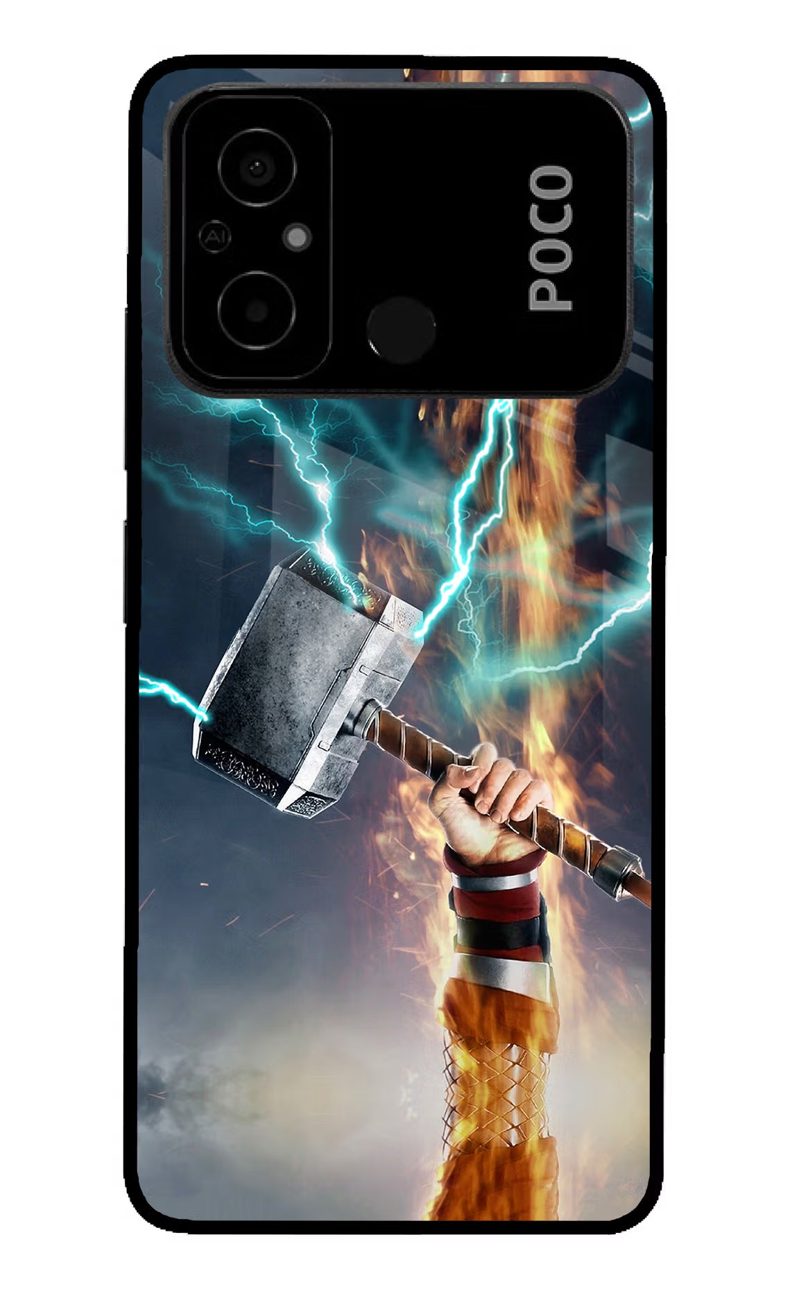 Thor Hammer Mjolnir Poco C55 Glass Case