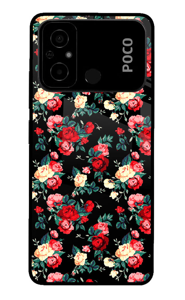 Rose Pattern Poco C55 Glass Case