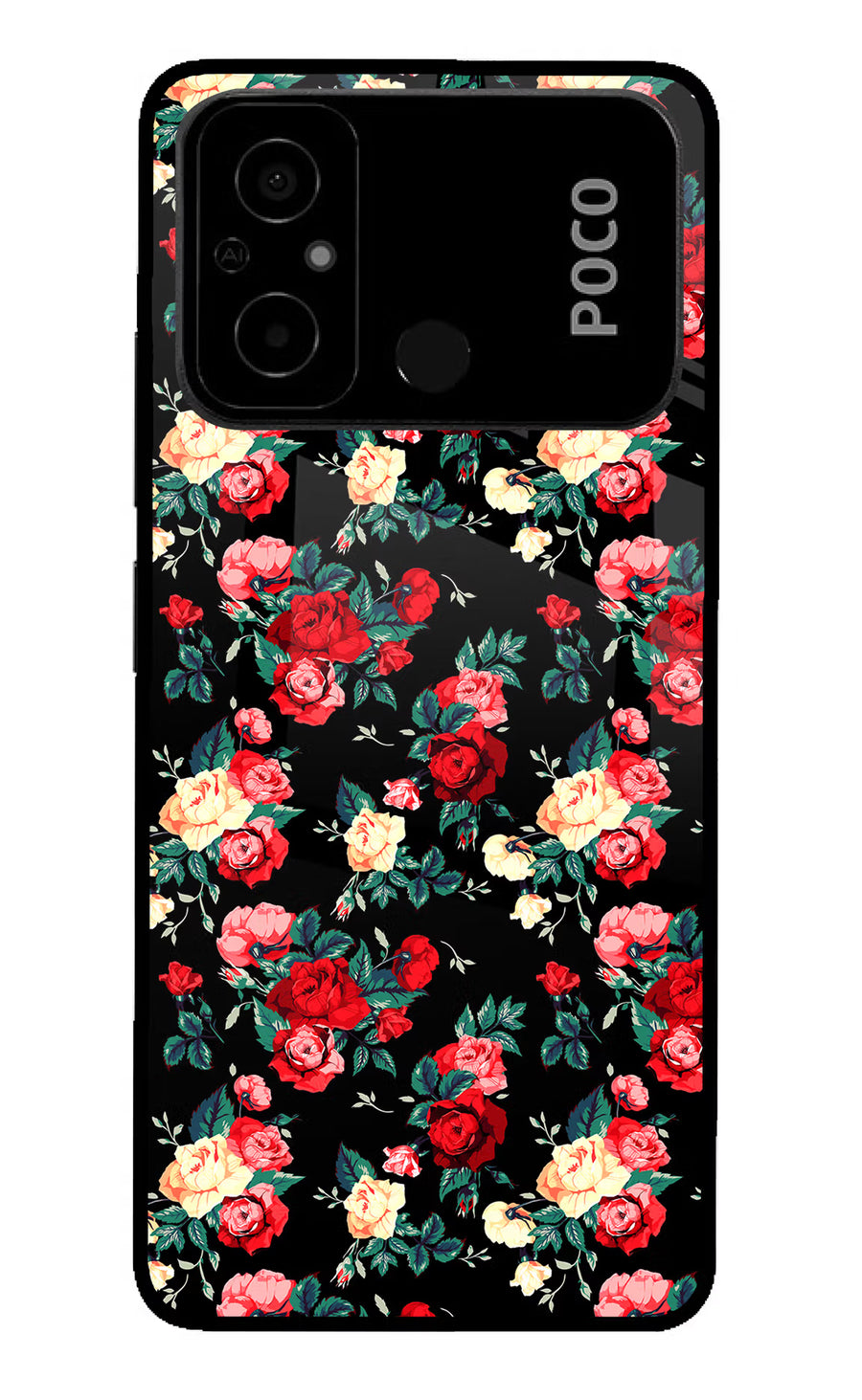 Rose Pattern Poco C55 Back Cover, Glass case