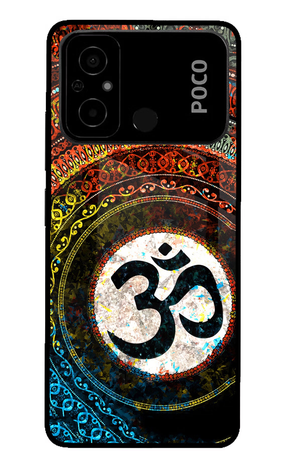 Om Cultural Poco C55 Glass Case Back Cover by Casekaro