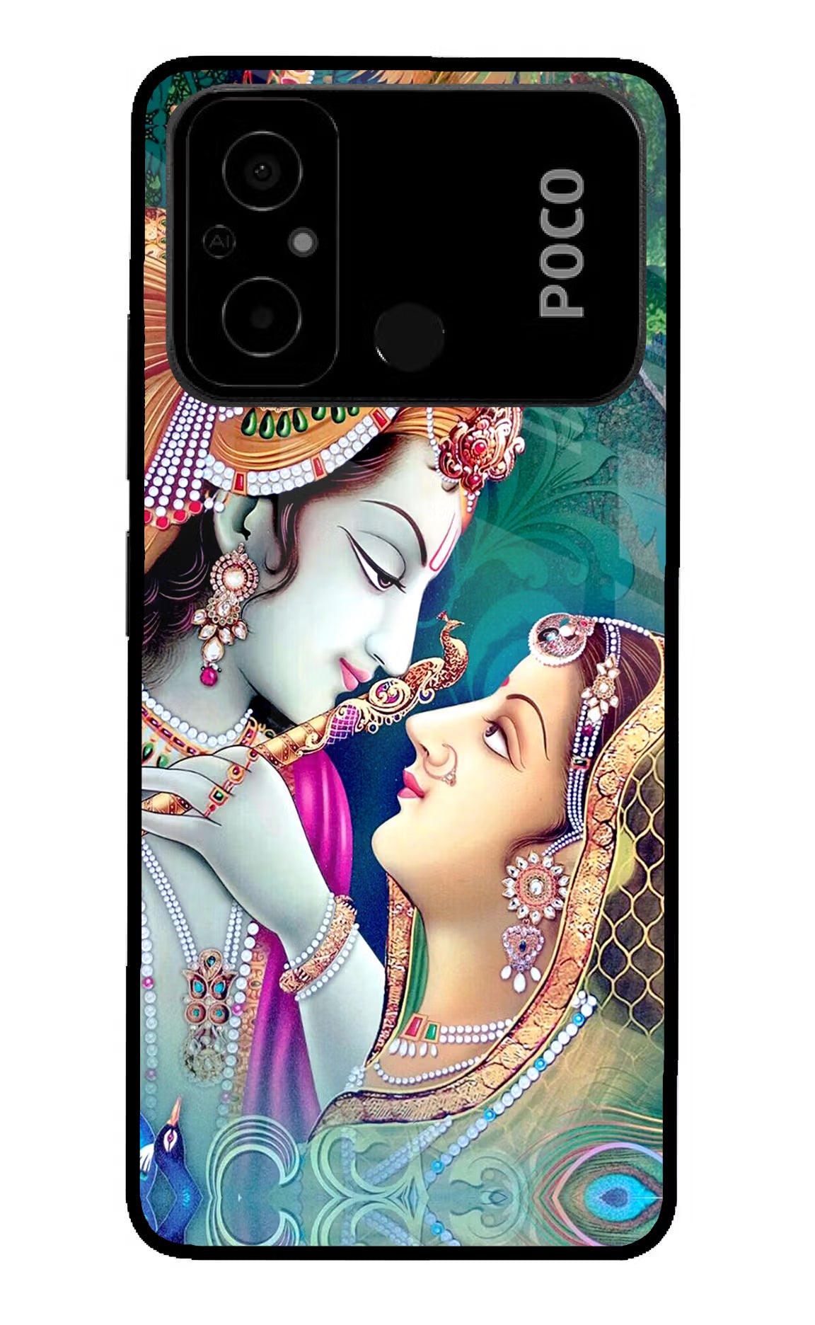 Lord Radha Krishna Poco C55 Glass Case Back Cover by Casekaro