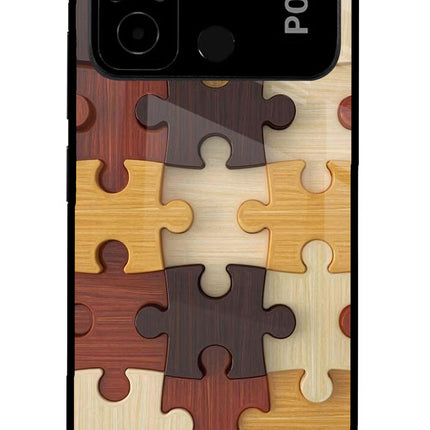 Wooden Puzzle Poco C55 Glass Case