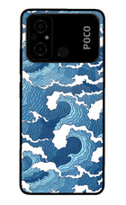 Blue Waves Poco C55 Glass Case