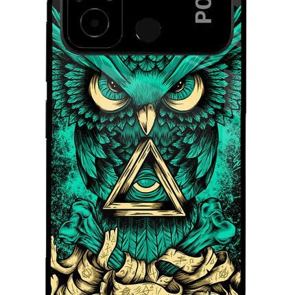 Green Owl Poco C55 Glass Case