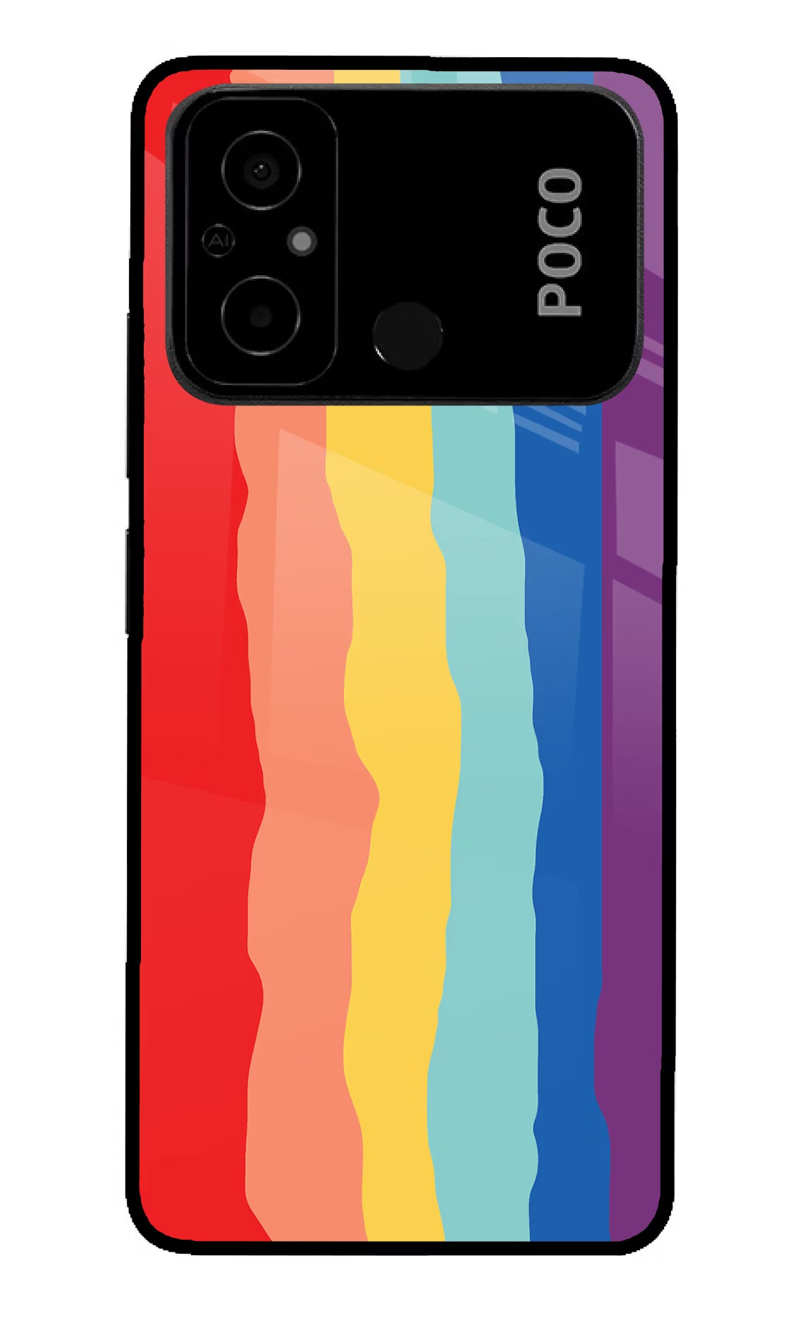 Rainbow Poco C55 Glass Case Back Cover by Casekaro