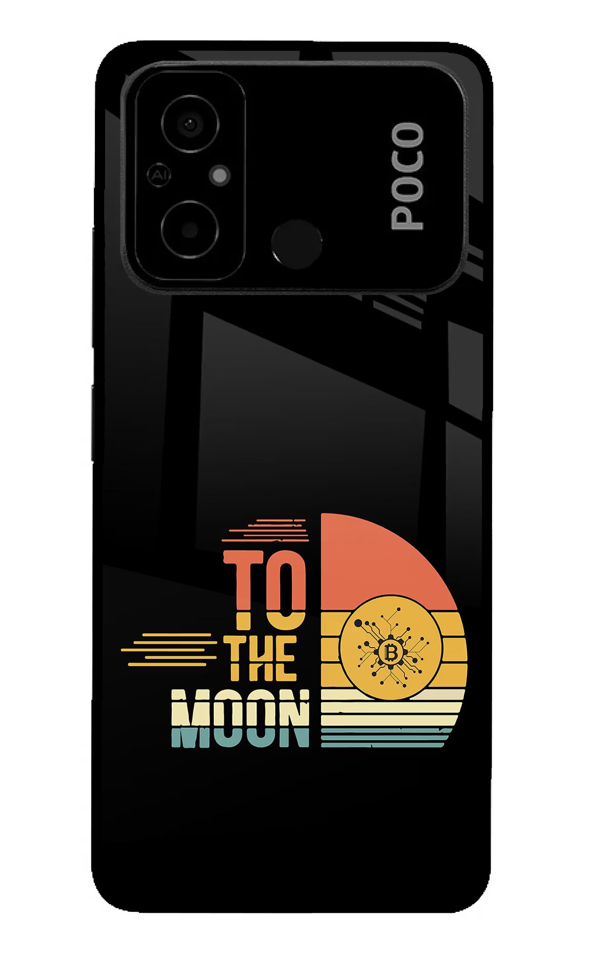 To the Moon Poco C55 Glass Case Back Cover by Casekaro