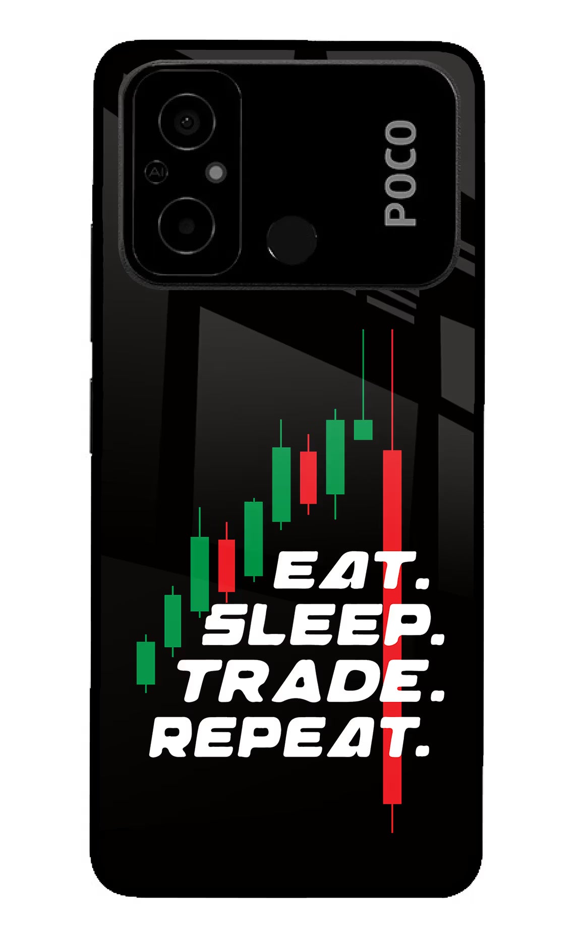 Eat Sleep Trade Repeat Poco C55 Glass Case